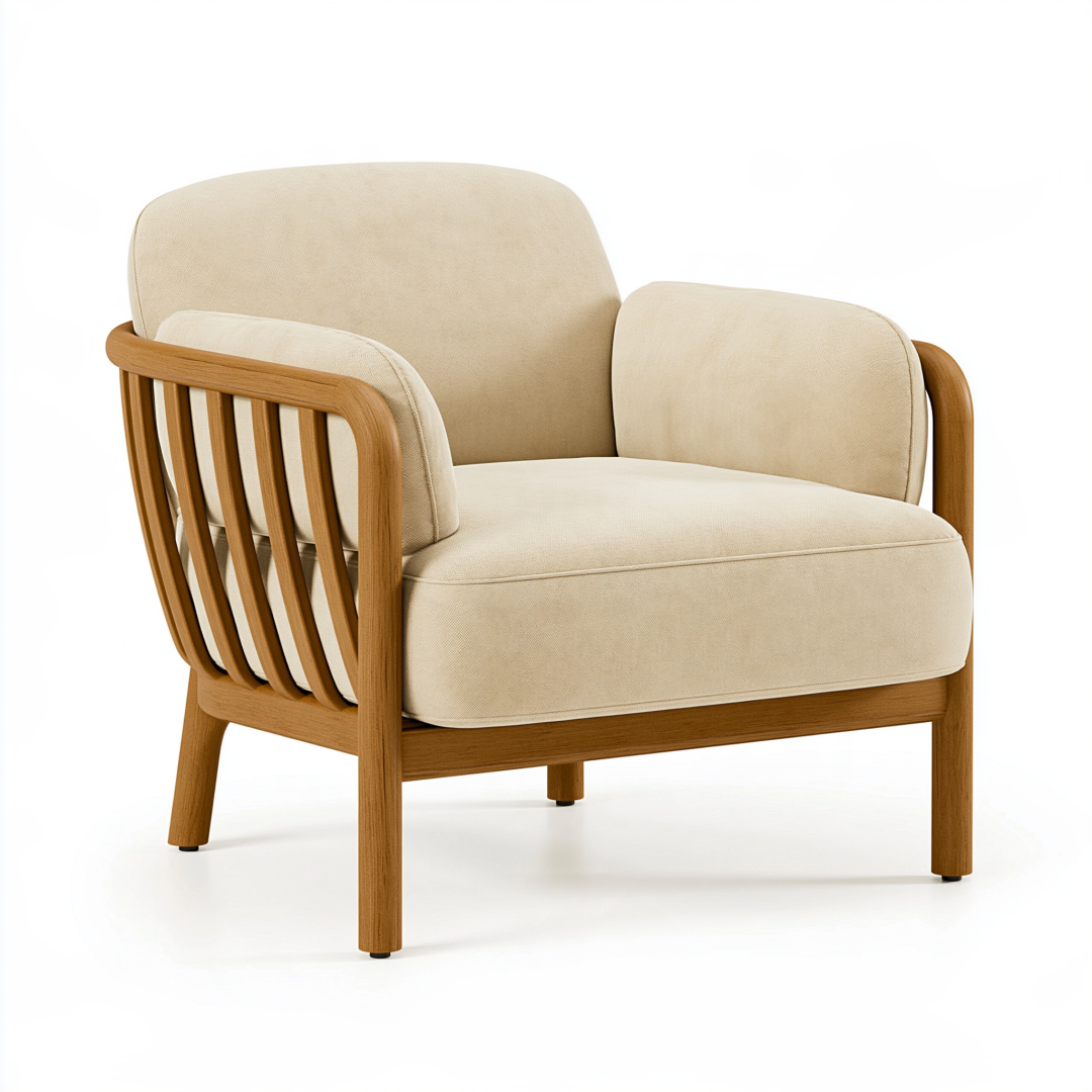 Fauteuil 76 x 78 x 82 cm en bois et tissu beige style contemporain