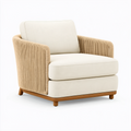 Fauteuil 85 x 82 x 78 cm en tissu écru et bois naturel style contemporain