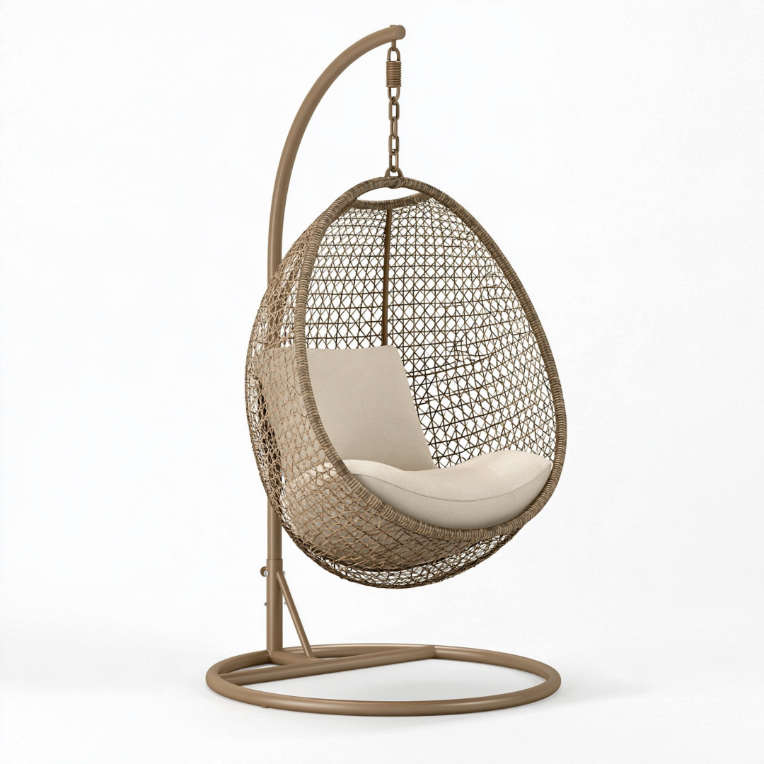 Fauteuil suspendu 120 x 100 x 195 cm en métal et fibres tressées taupe style bohème