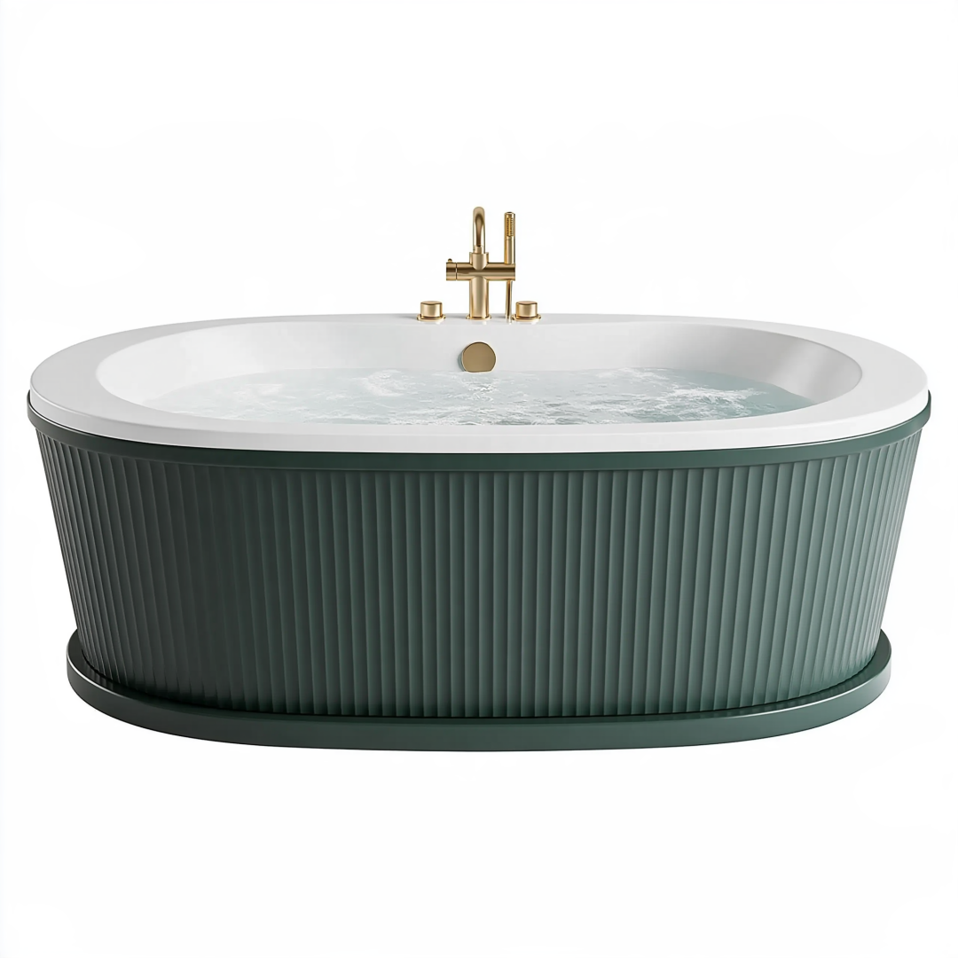Baignoire îlot ovale 170 x 80 cm acrylique vert foncé blanc style contemporain